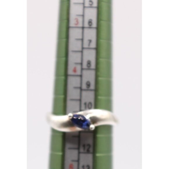 Sterling Silver Marquise Cut Sapphire Ring Size 5 Elegant Design Fine Jewelry - Picture 6 of 8